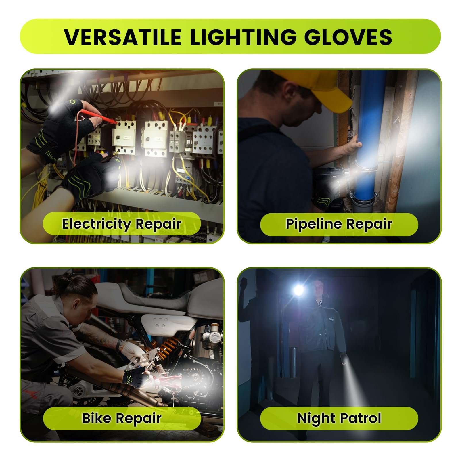 Guanti da ciclismo ricaricabili con 4 torce LED, torcia a LED a mani libere per corsa, pesca, equitazione, riparazione di notte, guanti da torcia da bicicletta per uomini, regalo