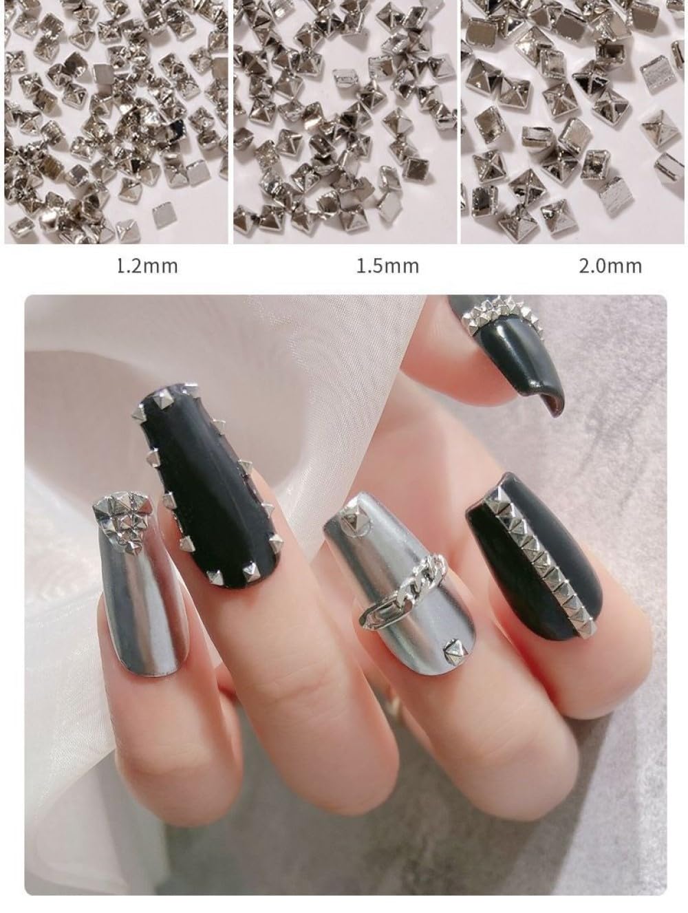 Chunmeng Mini Nail Art Studs for Acrylic Nails Jewels, and DIY Crafts Alloy Spike Studs Nail Supplies for Women Girls (3 Pack Silvery)