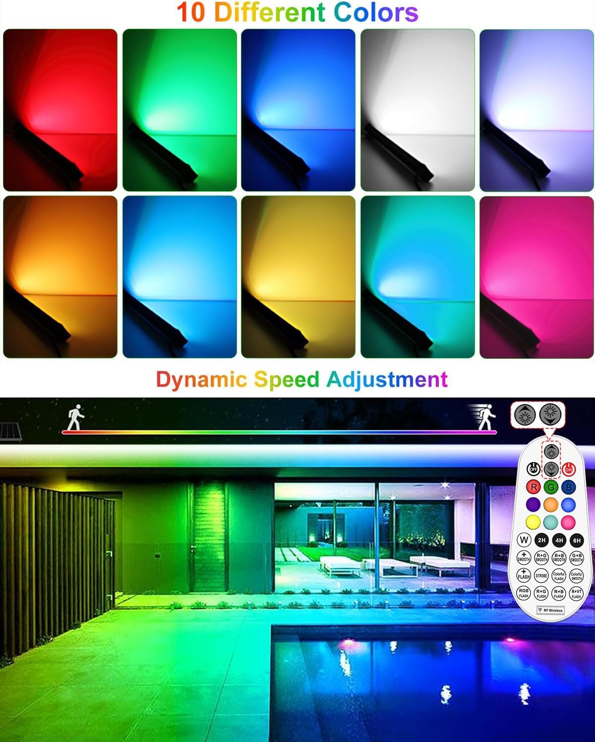 MEIHUA Projecteur LED RGB Barre 42 W avec Télécommande RF 360° Éclairage LED RGB 10 Couleurs 12 Modes 6 Luminosité Réglable Étanche IP66 Mémoire et Minuterie Spot Couleur pour Bar Noël Halloween