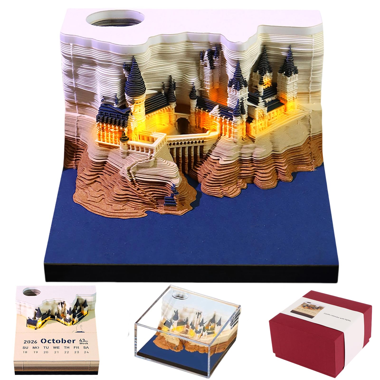 2026 Time Piece Calendar, 3D Sticky Notes 2026, Desk Calendar With LED Light, Tree Memo Pad Creative Artsy Pads 3D Art Calendar, Paper Carving Gift