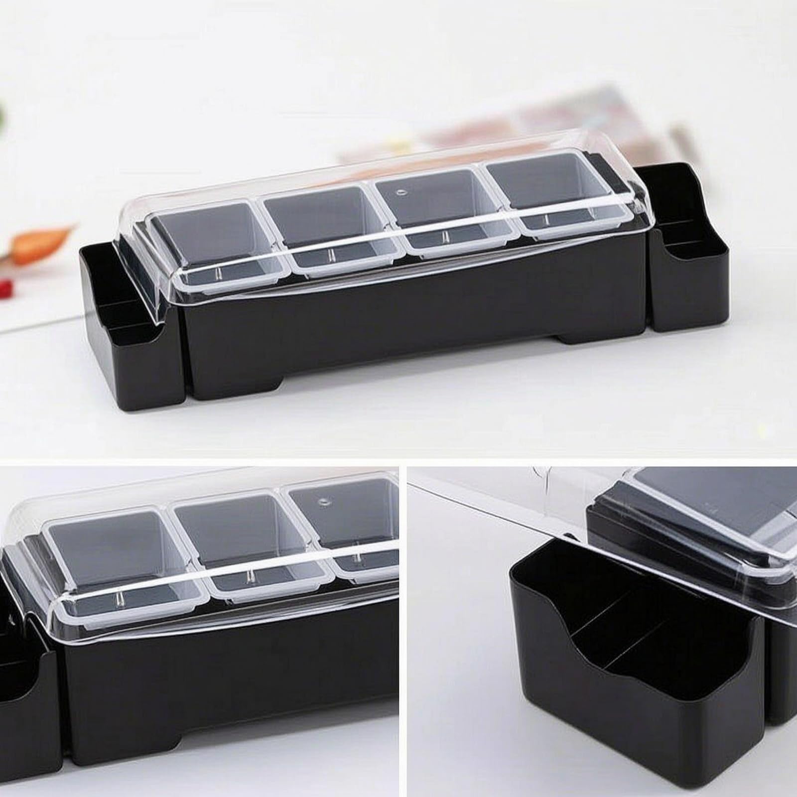 Gralara Portacondimenti con Vaschette Estraibili Pratico Organizzatore da Banco con Vaschette Igienico Contenitore Coperchio per Ristoratori, Buffet, Contenitore Per Frutta Con 6 Scomparti E Orecchie