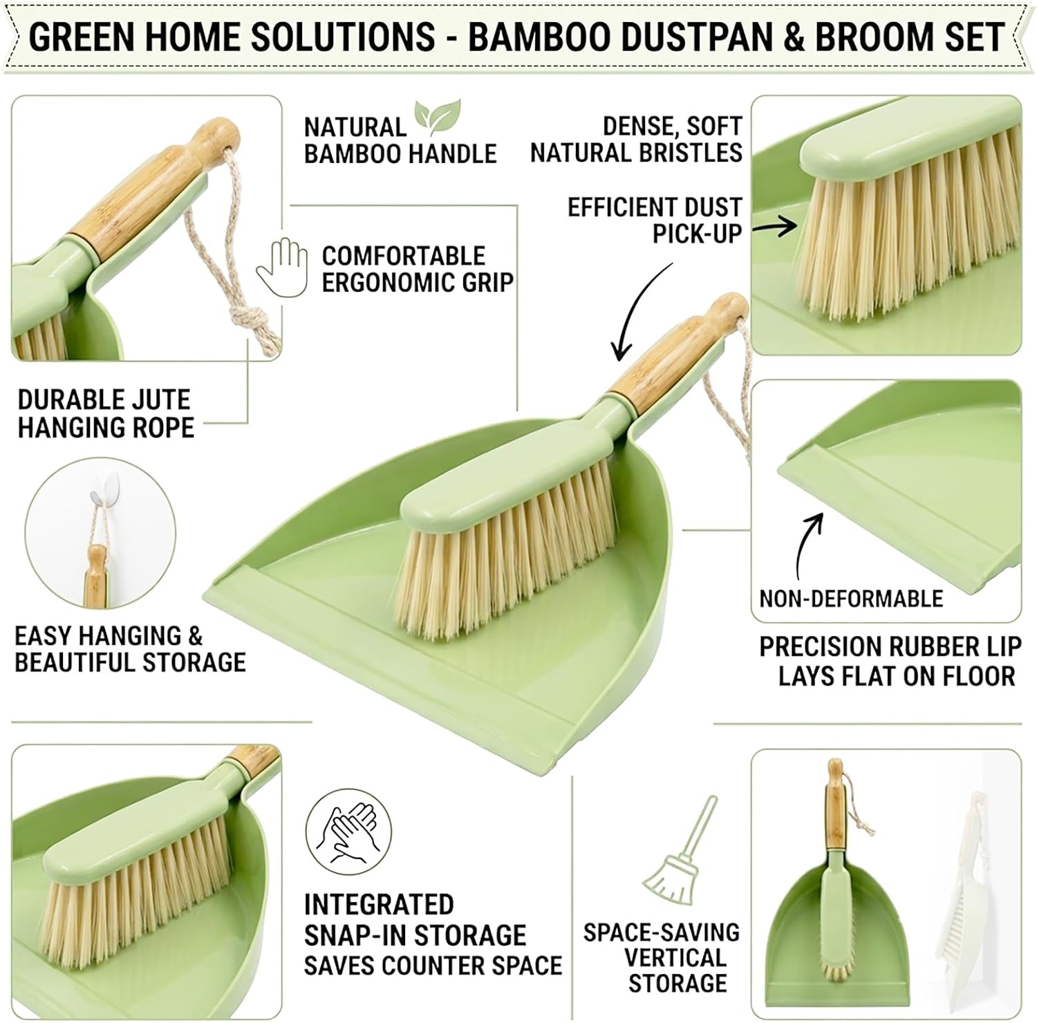 Dust Pan and Brush - Hand Broom Dustpan Set, Broom with Dustpan Como Set, Dustpan and Brush Set for Pet, Car, Dorm, Comping (Green)