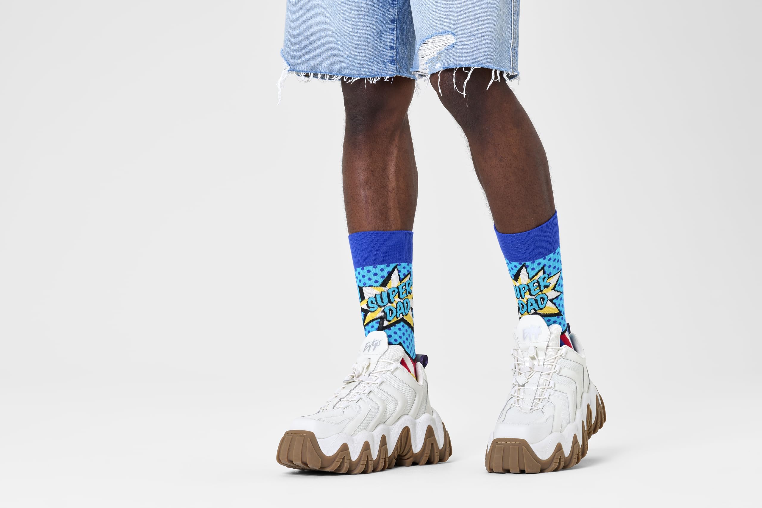 Happy Socks Super Dad Bawełniane Skarpetki Męskie Niebieskie 41-46