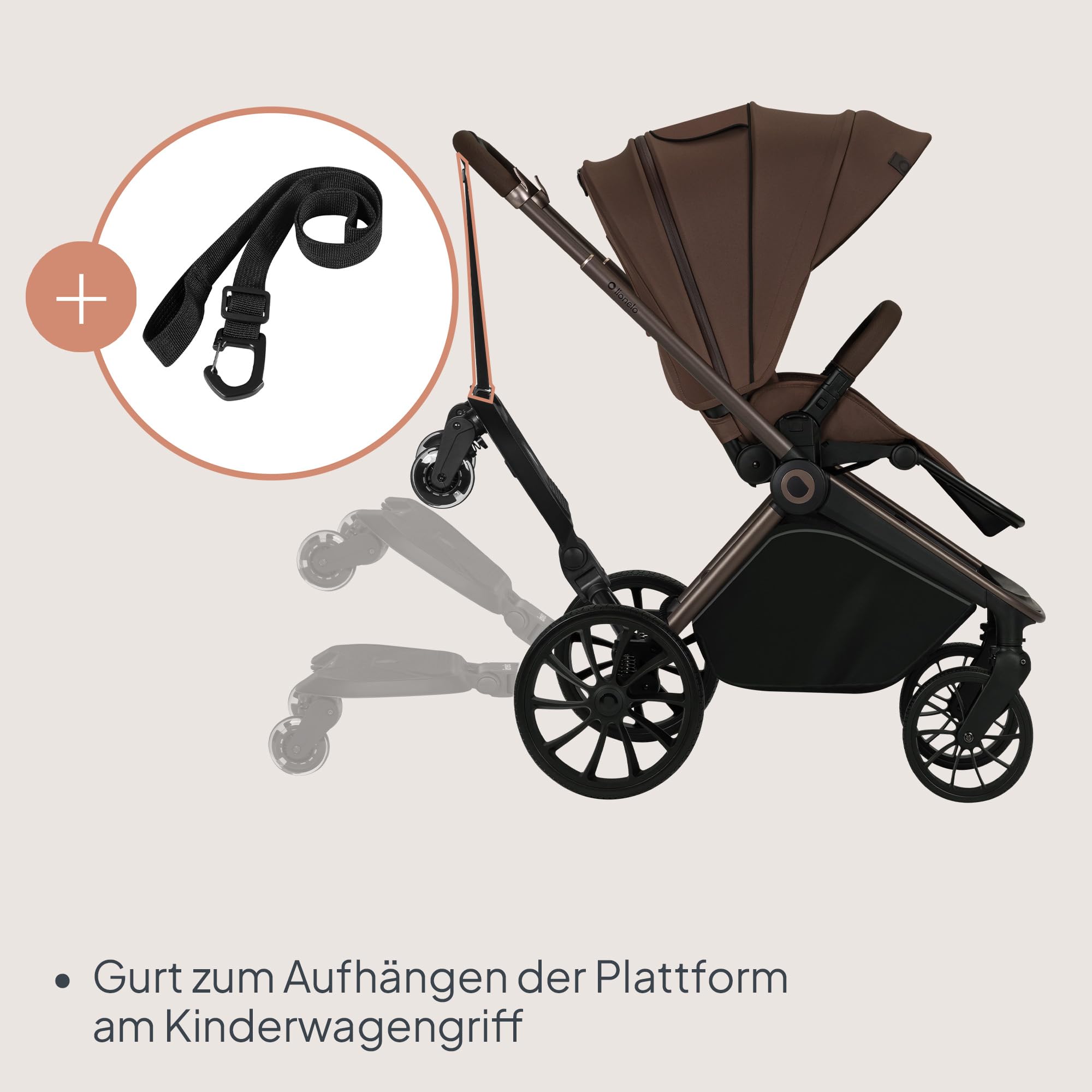 LIONELO Buggy Board 2-in-1 Mitfahrbrett für Kinderwagen mit abnehmbarem Sitz, universell passend, Stoßdämpfung, LED-Räder, bis 25 kg, für Kinder 2-5 Jahre