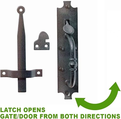 Miniatura 3 de Renovators Supply - Pestillo de puerta Norfolk de hierro fundido negro, resistente y decorativo, ideal para puertas y puertas, pestillo de puerta