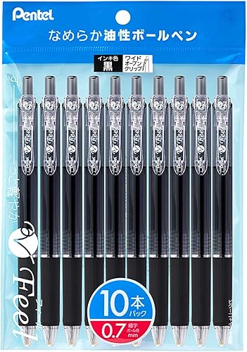 Pentel Bolígrafo permanente Feel 0.7 XBXB117A10, color negro transparente, paquete de 10 unidades