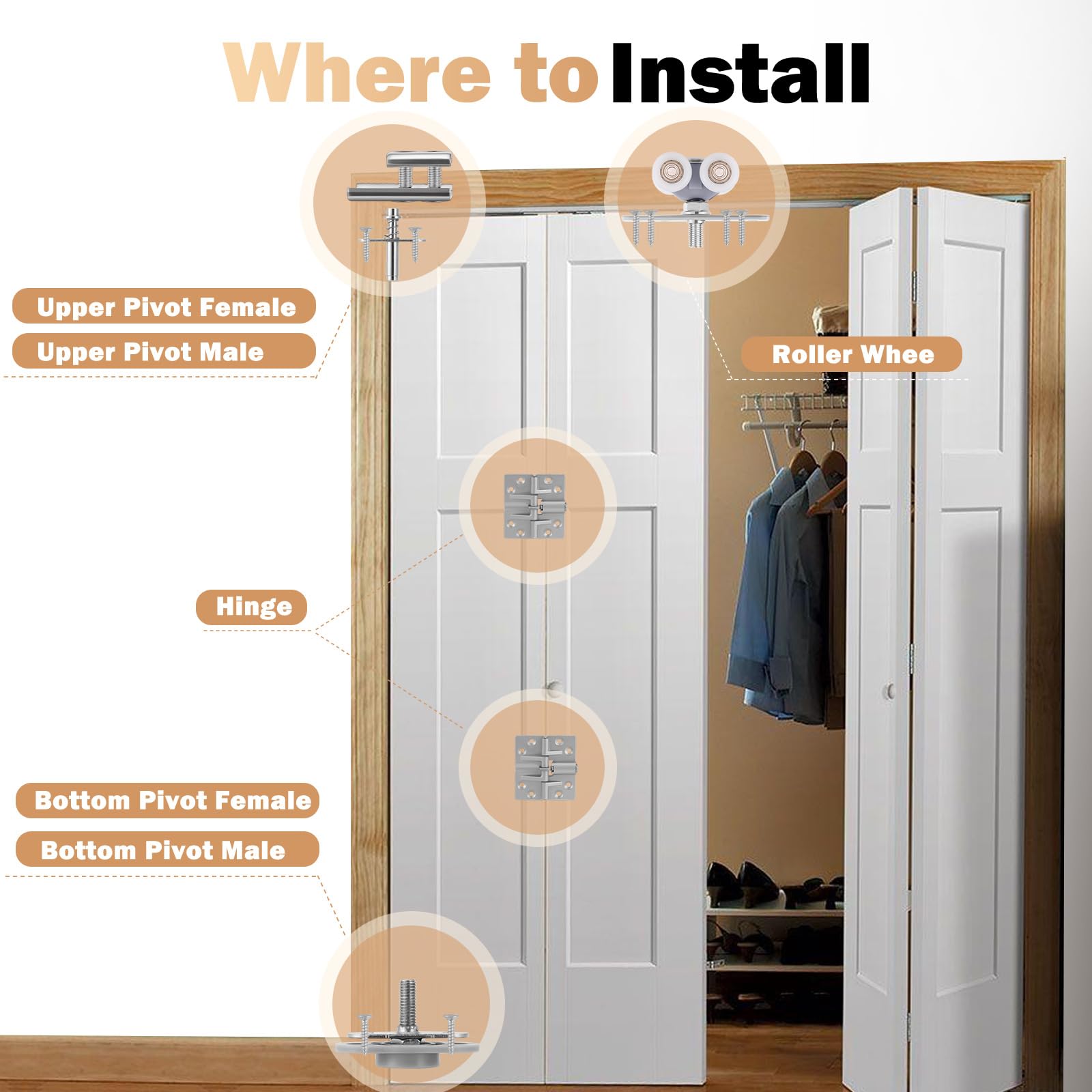 HBL' 1 kit di ferramenta per porta bifold, set di ferramenta per porte a due ante con binario lungo 900 mm, per armadio pieghevole e uso interno, resistente e facile da installare