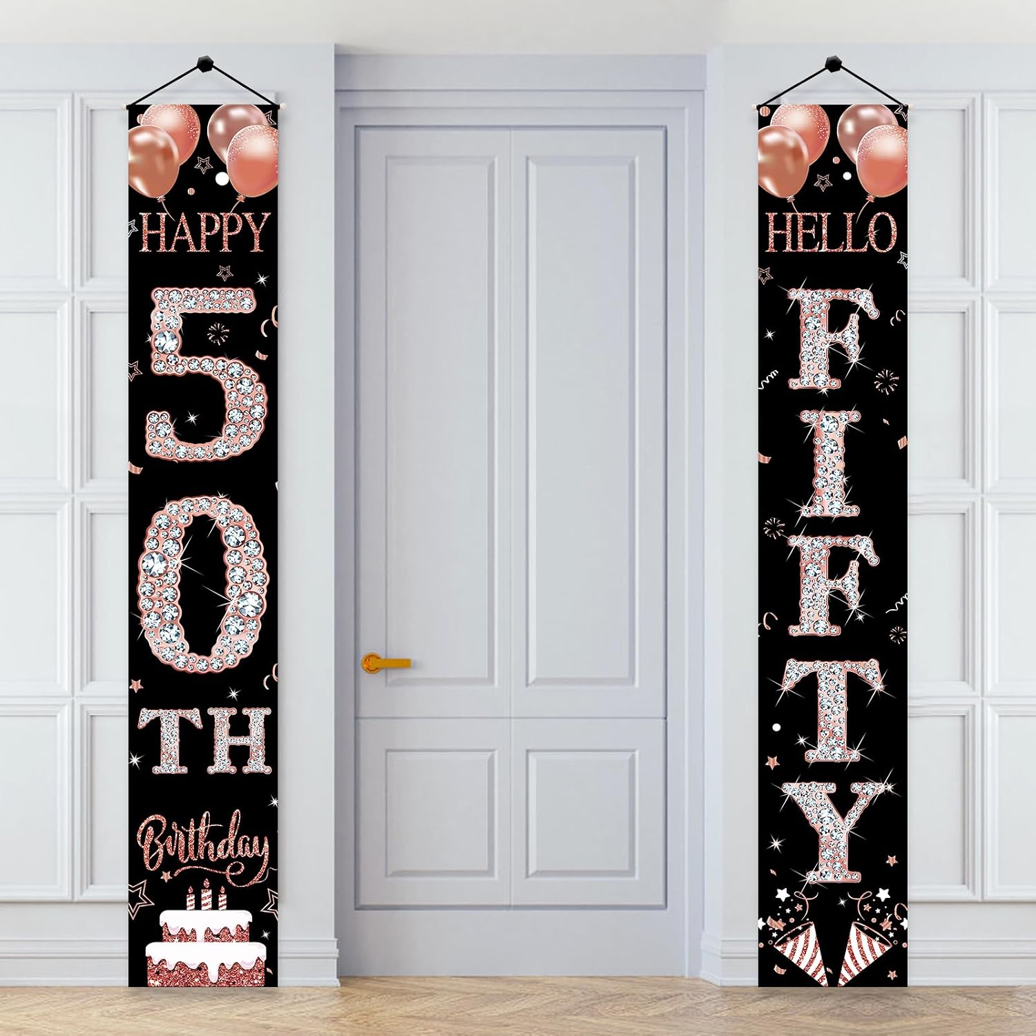 Aodocuto Black Rose Gold 50th Birthday Door Banner Decorations for Women