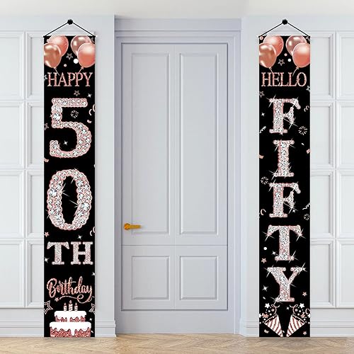 Miniatura 7 de Cartel para puerta de cumpleaños número 40 para mujer, decoración de cumpleaños número 40 de color oro rosa con texto en inglés "Hello Forty" para