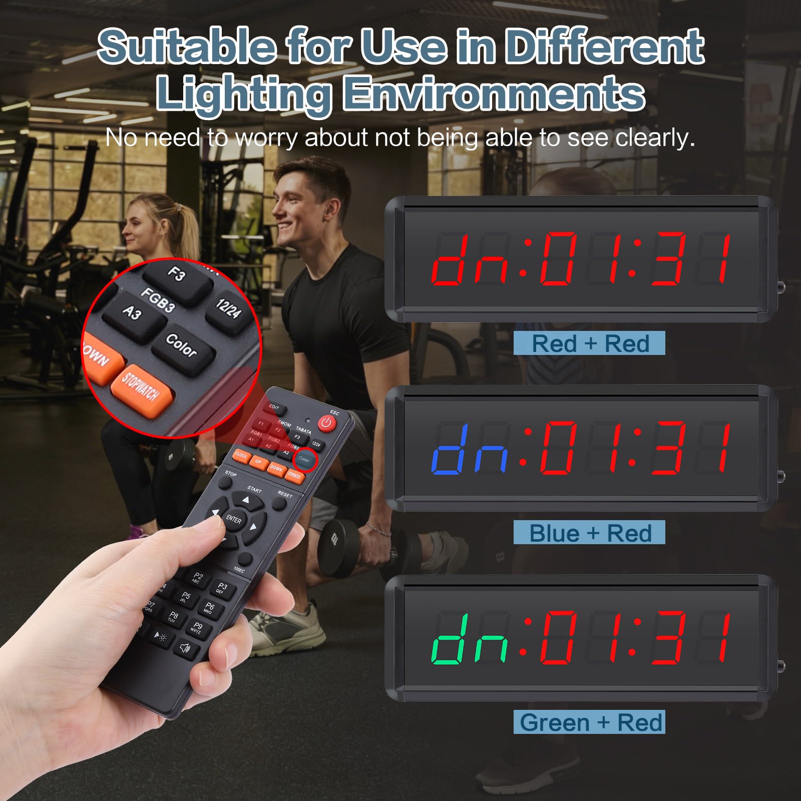 Timer avec Bouton Minuteur Fitness Sport de Gym D'intervalle | Count Up, Count Down, Horloge, Chronomètre, TABATA, FGB