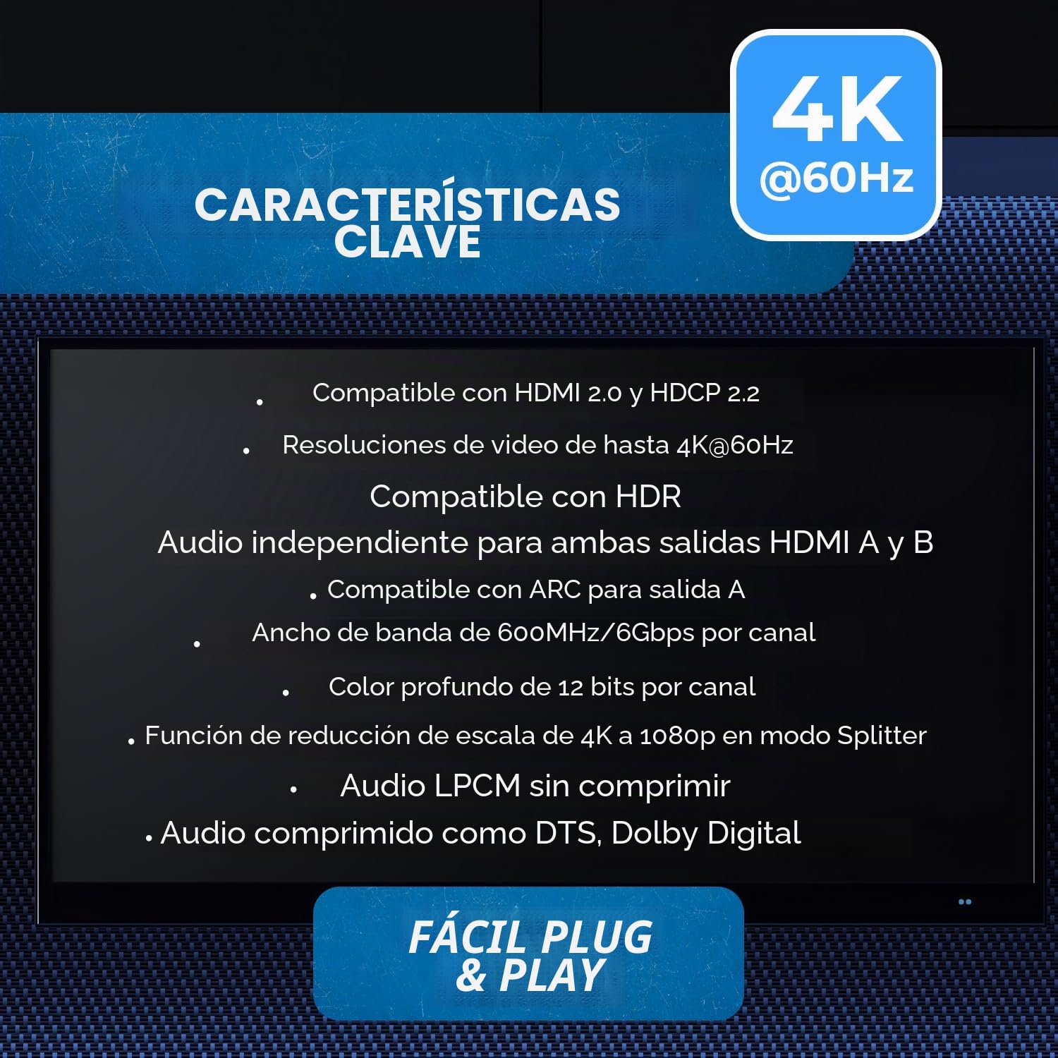 OREI Conmutador de matriz HDMI 4K 4 x 2, conmutador 18G UltraHD con arco soporta hasta 4K @ 60Hz y control remoto IR 1080P - Selección completa de matriz
