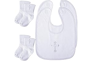 Jiuguva 4Pcs Premium Baptism Bib and Socks Set