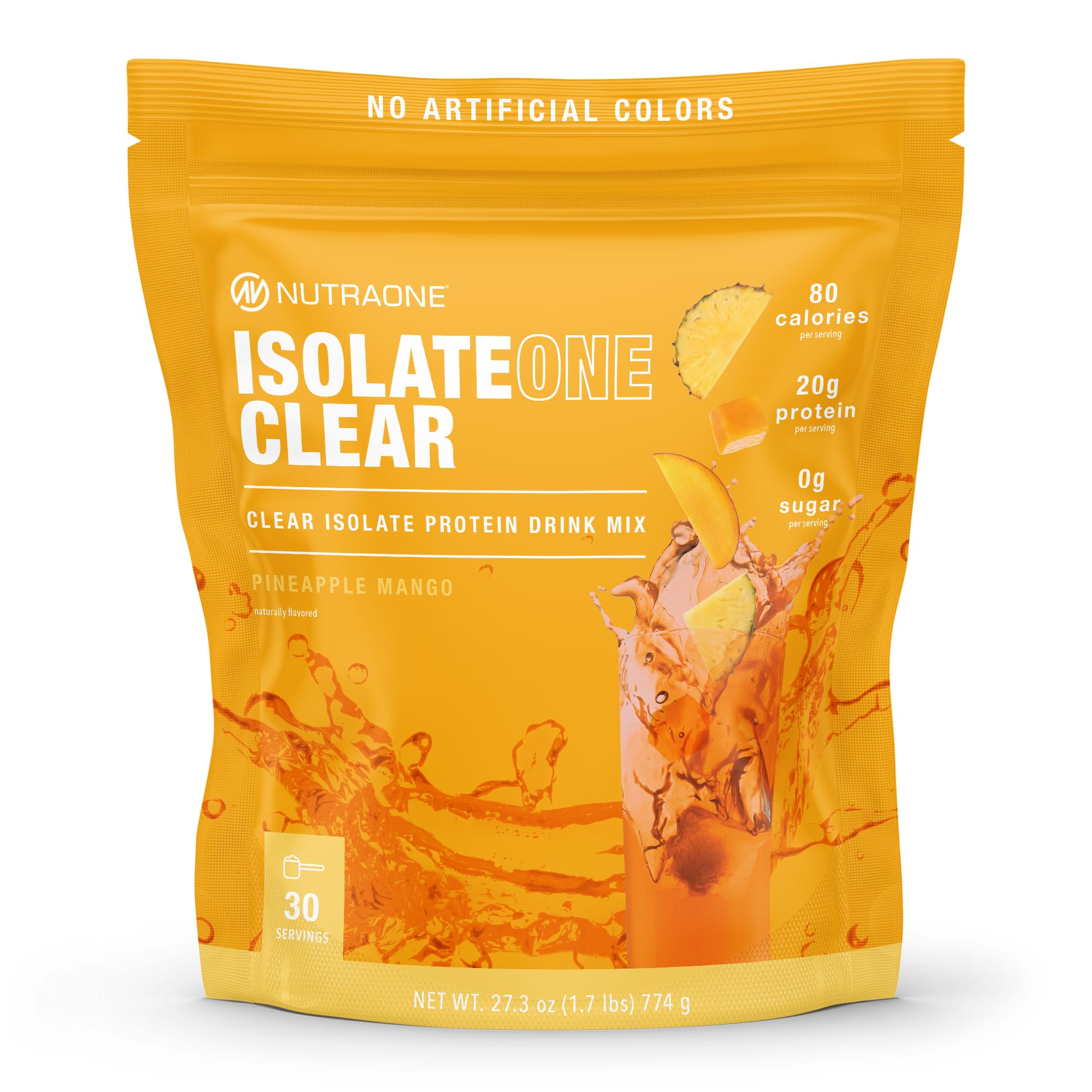NutraOne Mistura em Pó para Bebida de Proteína Whey Isolada, 20 g de Proteína, Sabor Abacaxi com Manga, 30 porções