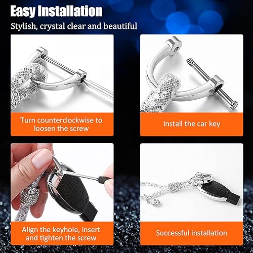 Miniatura 4 de Llavero brillante para automóvil, correa con anillo en D, accesorios de decoración de llaves de vehículo para mujeres y niñas (azul claro)