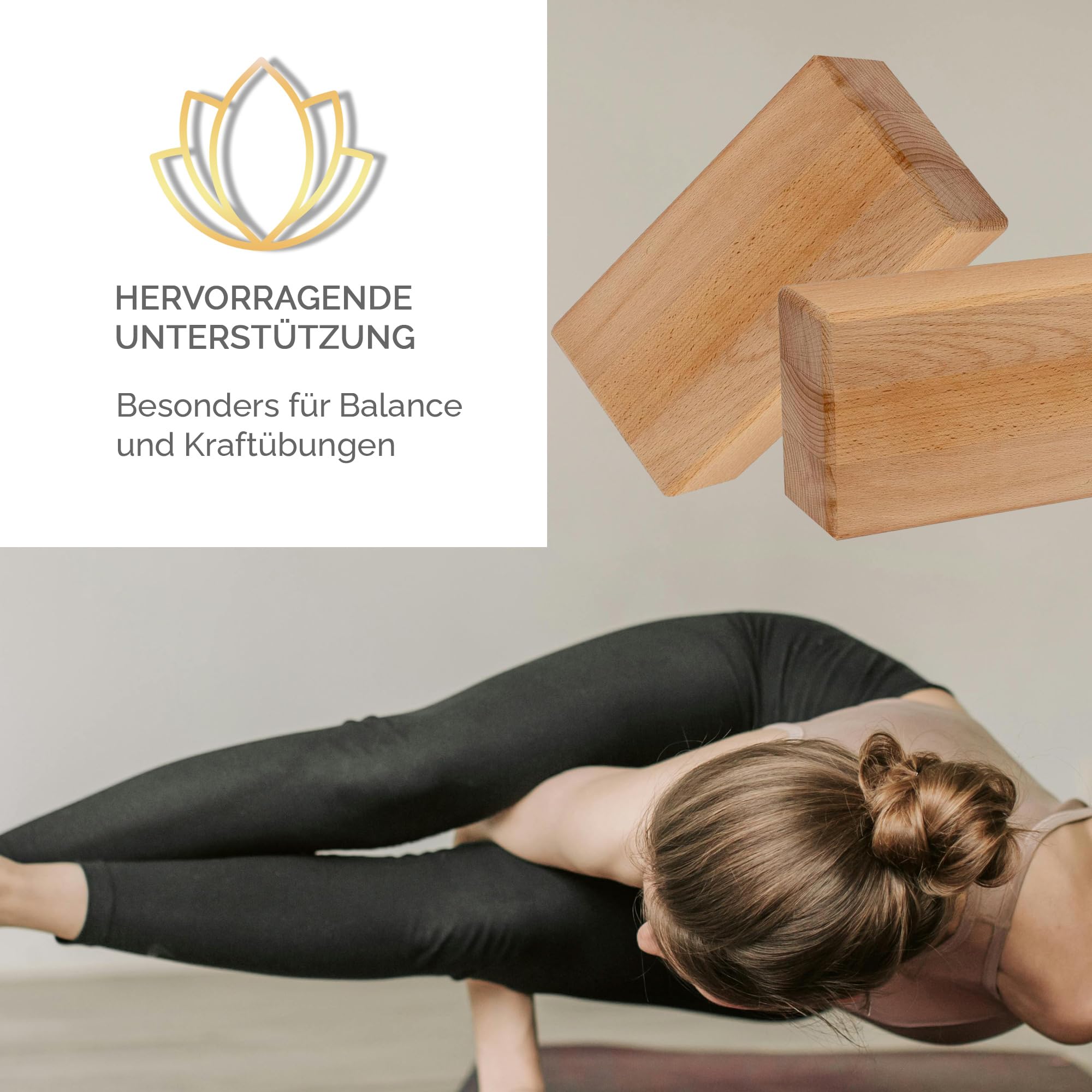 Yogablock Holzklötze für Yoga Pilates Stretching und Meditation Natürlich umweltfreundlich stabile Unterstützung für das Training