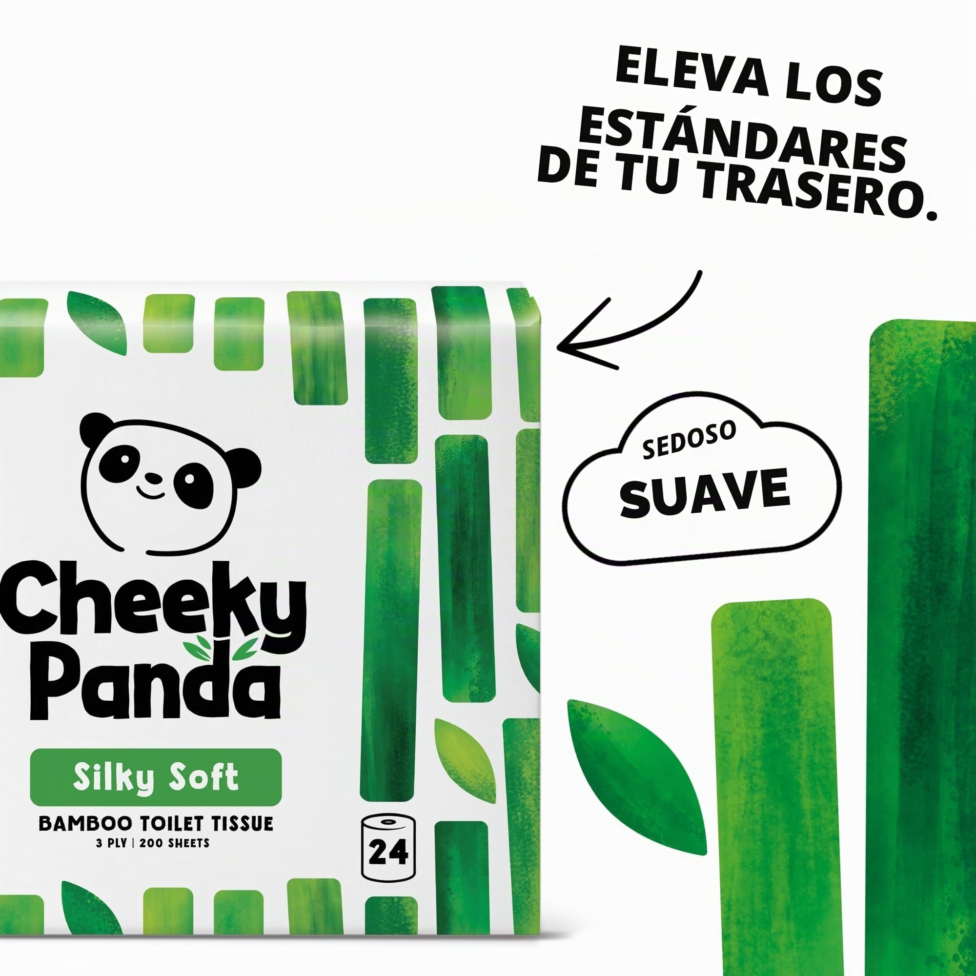 The Cheeky Panda Papel Higiénico de Bambú | 24 Rollos x 200 Hojas | 3 Capas 100% Bambú Biodegradable Sin Plástico | Paquete a Granel