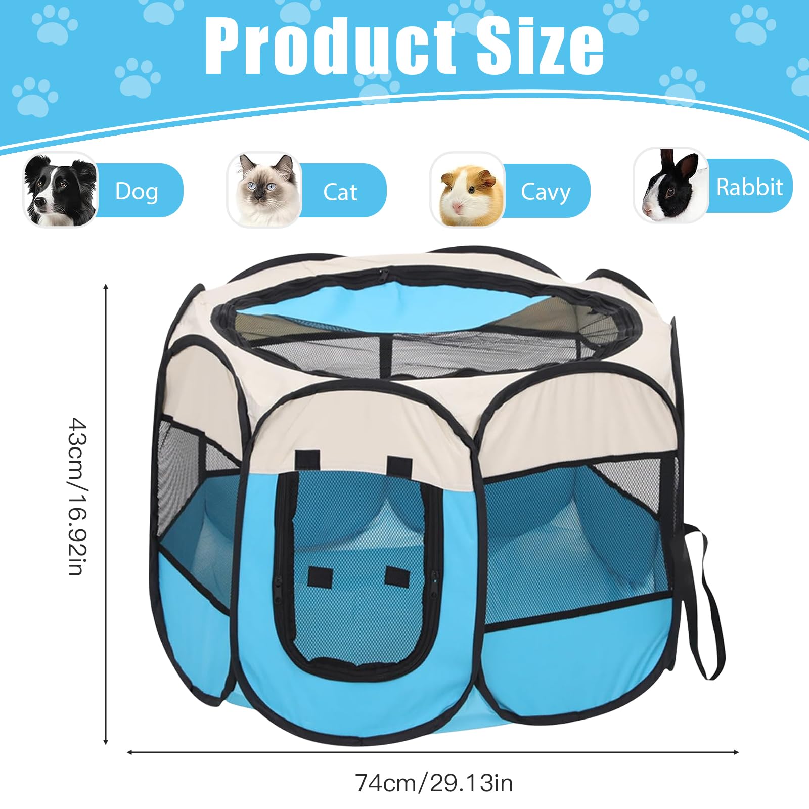 Recinto Cani da Interno, Recinto Pieghevole per Cani e Gatti, Recinti Gioco per Cane, Box Pieghevole per Cane, Portatile Recinto per Animali pour Gatti, Cani, Conigli (Blu Recinti, S)