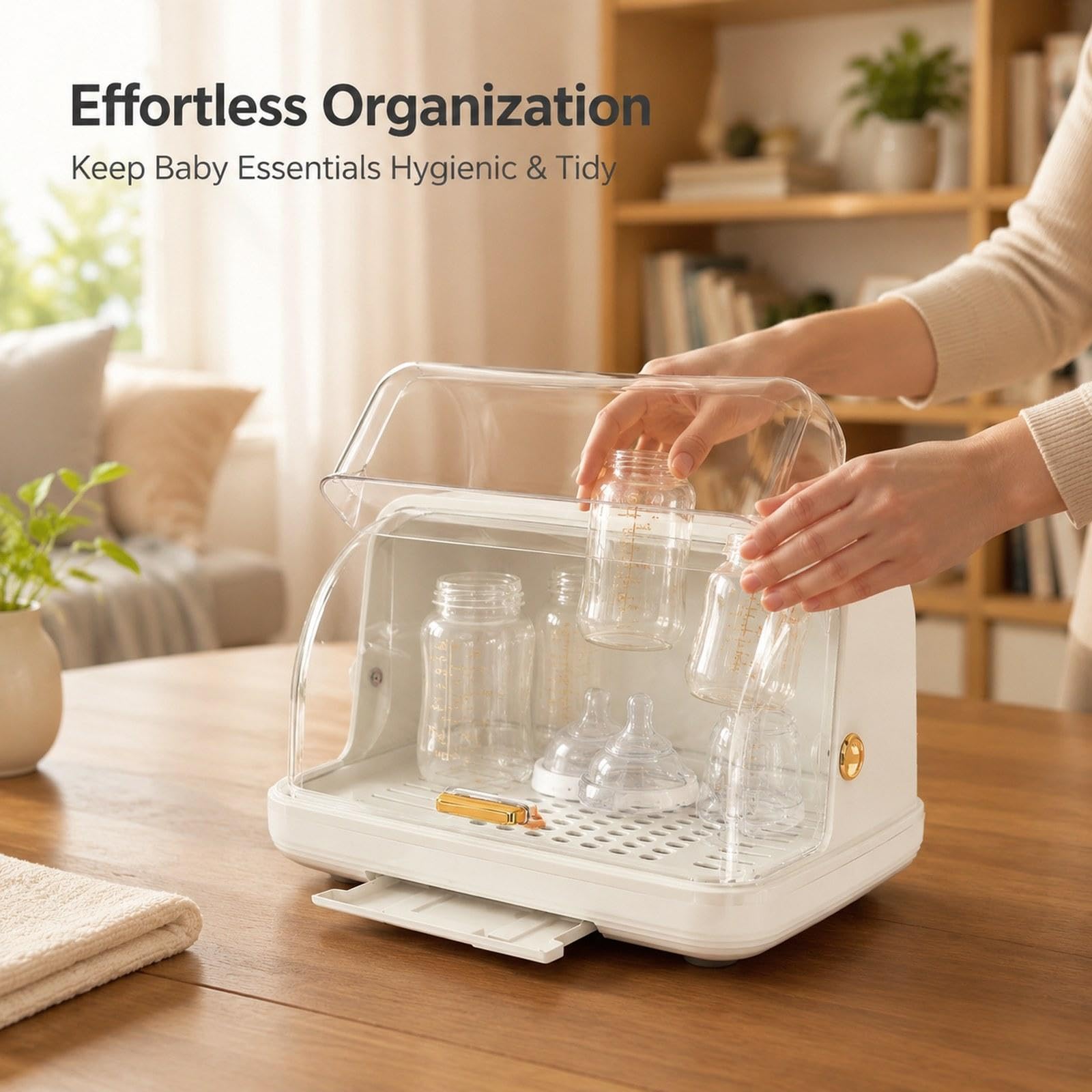 Estante para Biberones, Soporte para Biberones de Lactancia, Escurridor de Cubiertos con Tapa para Vasos Y Platos, Blanco, Individual