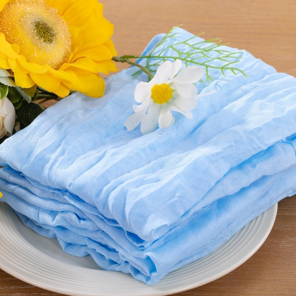 Sky Blue Cheesecloth Napkins 60pcs Washable Boho Rustic Gauze Table Cloth Napkins Bulk 21x21 Inches for Spring and Summer Bridal Baby Shower Birthday Table Decor