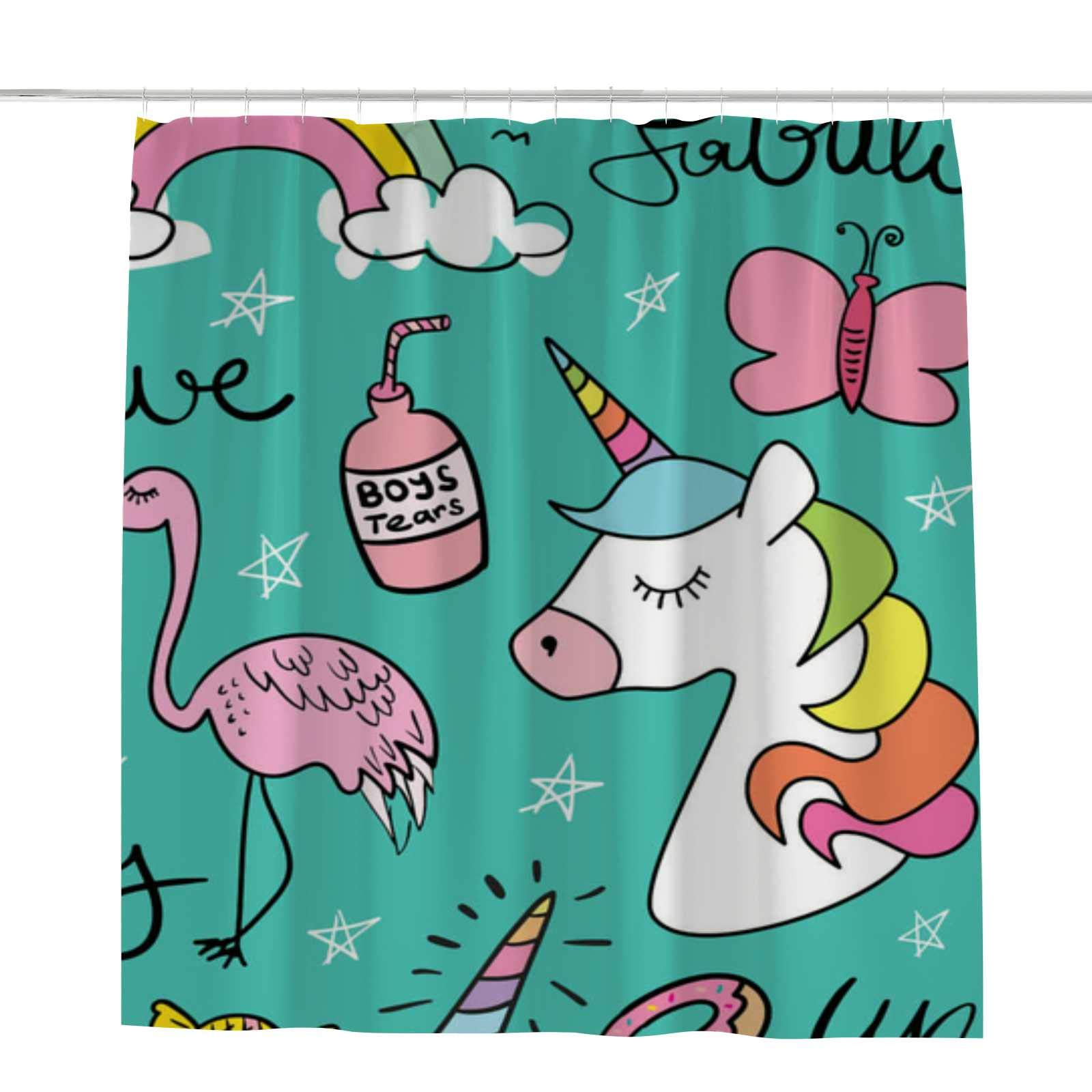 Rideau de douche anti éclaboussures lavable en machine motif licorne