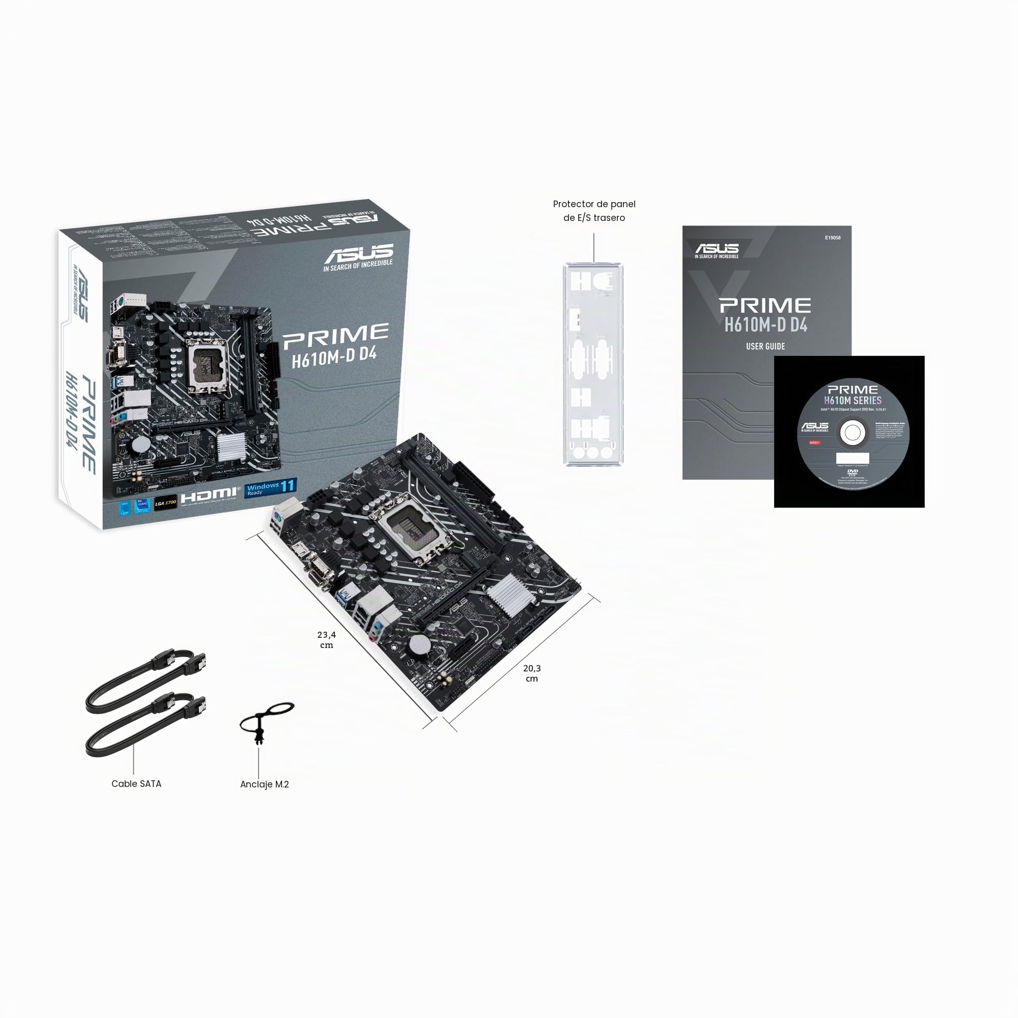 ASUS Prime H610M-D D4 - Placa Base mATX Intel H610 LGA 1700 (RAM DDR4, PCIe 4.0, M.2, Ethernet de 1 GB Realtek, HDMI, D-Sub, USB 3.2 Gen. 1, SATA 6 Gbps, Puerto COM, Conectores LPT y RGB)