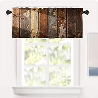 Vista 92 de Shrahala Cenefas de cocina de madera marrón con tablones vintage, panel de media ventana, tratamiento de ventana multicapa de poliéster opaco