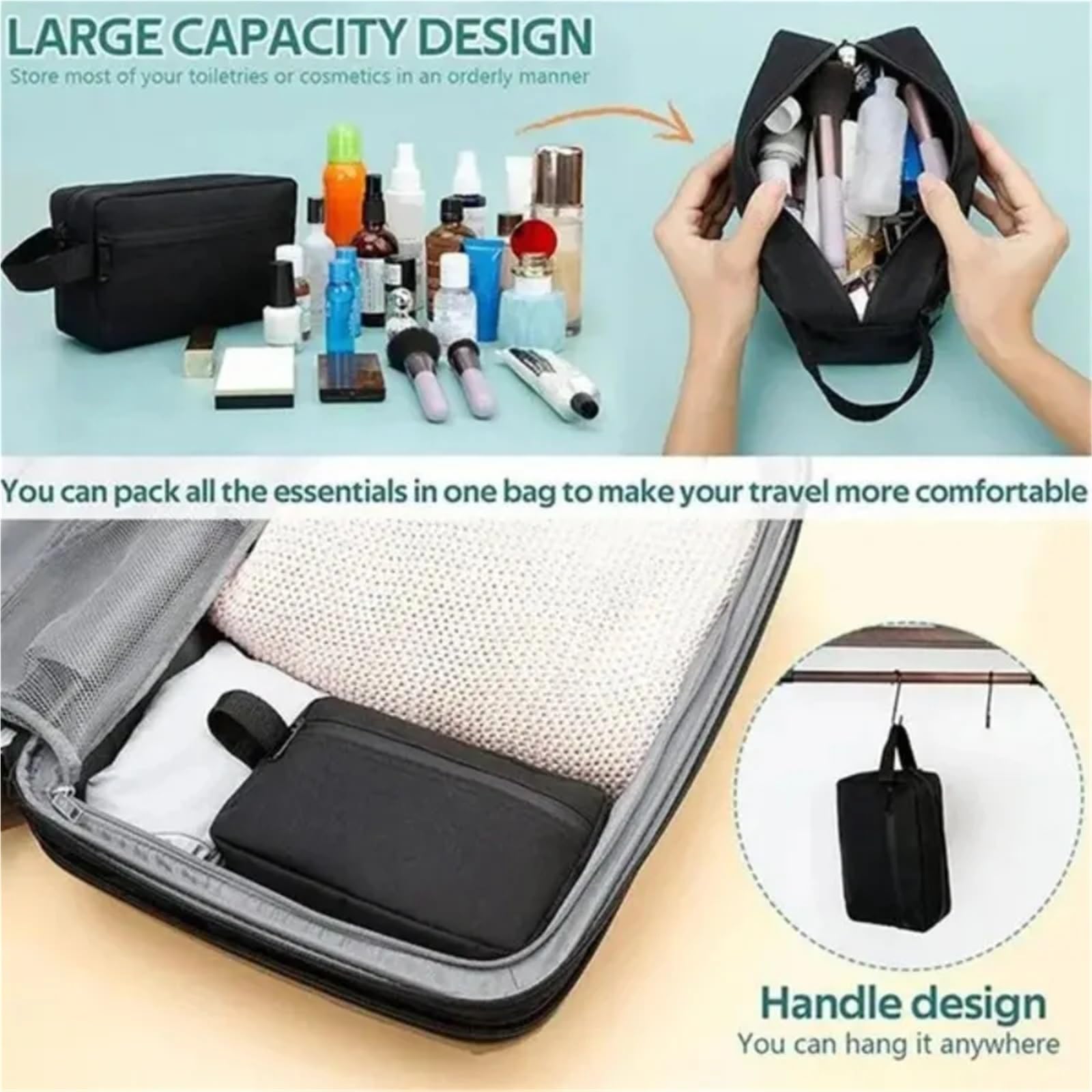 Bolsas De Aseo Neceser de Viaje for Hombre, Bolsa de cosméticos, Bolsa de Maquillaje Impermeable, Bolsa de Almacenamiento de cosméticos for Mujer(Black)