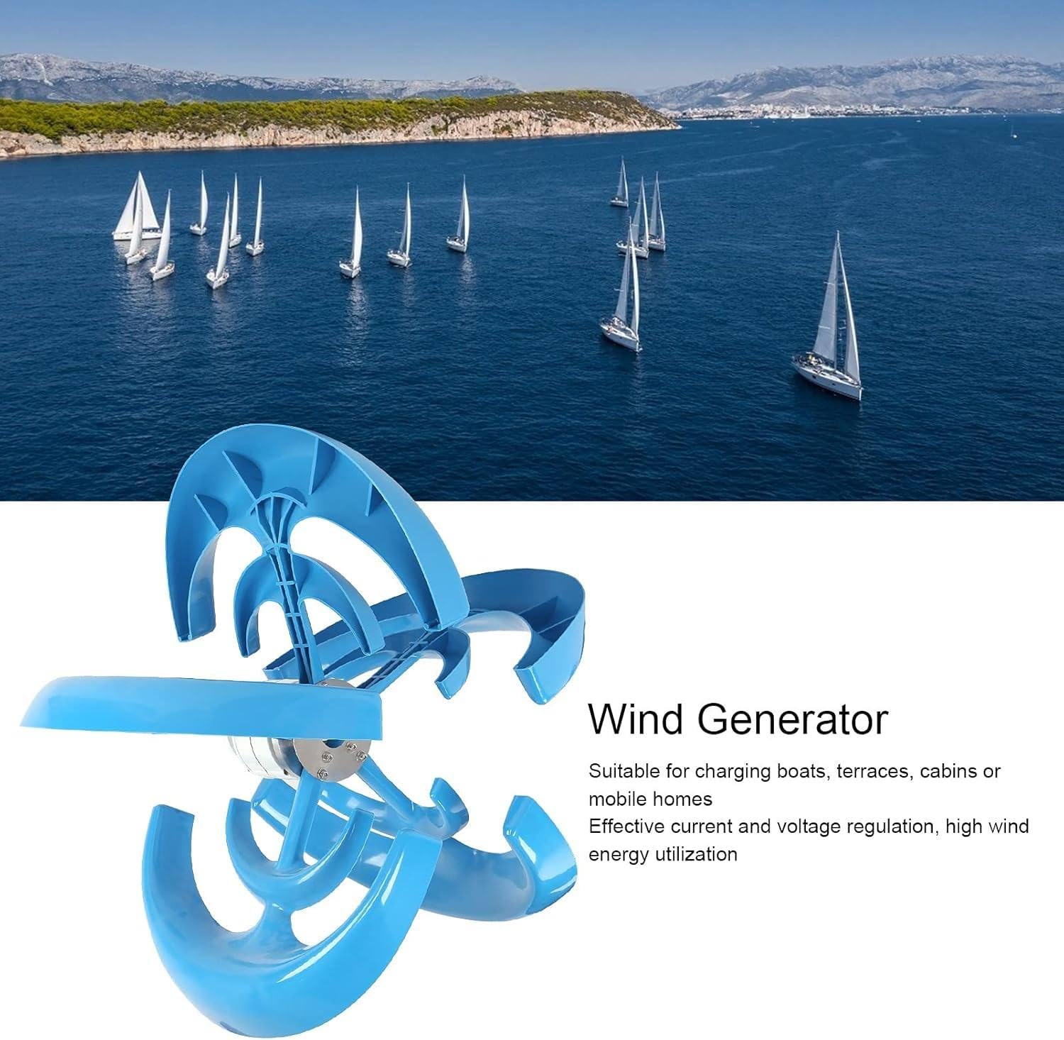 Micro Turbine Eoliche Verticali 12V 24V Generatore Eolico a Magnete Permanente Trifase Generatore Eolico Modello Di Turbina Eolica Ad Asse Verticale, Kit Generatore Eolico Portatile Fai Da ,Blue-24V