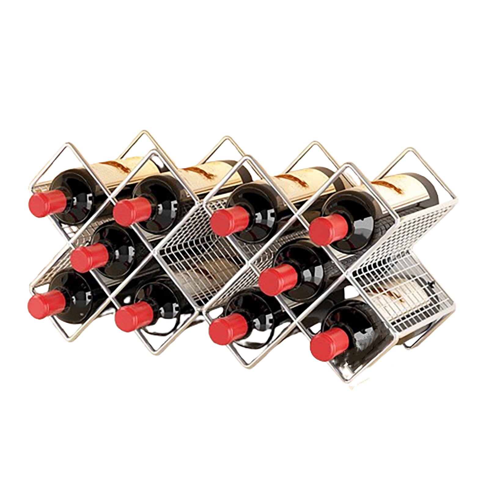 Lot de 2 supports décoratifs élégants en forme de losange en métal pour 5 bouteilles – Présentoir autonome pour la maison, la cuisine, le bar ou la cave – Couleur argentée