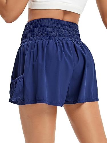 Miniatura 4 de Blaosn Pantalones cortos fluidos de cintura alta para mujer, gimnasio, yoga, atletismo, correr, tenis, faldas con bolsillos, ropa bonita de verano