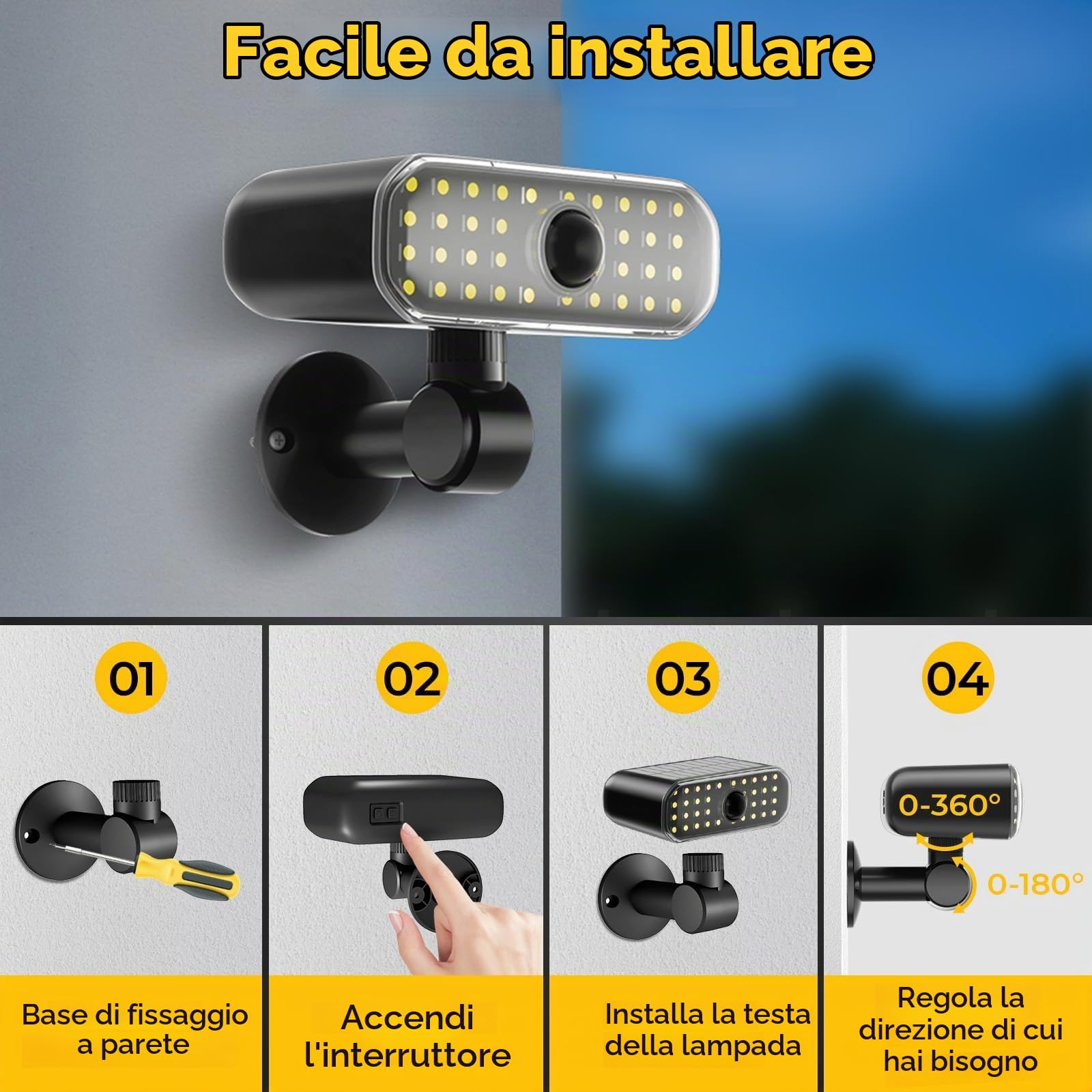 Lixada 2 Unità di Lampade Solari Esterne a Parete, con Detector di Movimento, Lampade Esterne LED Impermeabili IP65, Lampade di Sicurezza Solari con 3 Modalità, Adatte ai Giardini