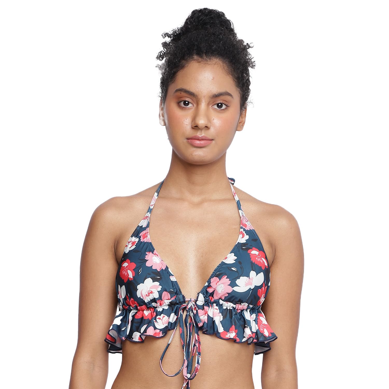 Cannanore Halter Neck Printed Padded Frill Tankini Top for Women Swimwear Beach wear