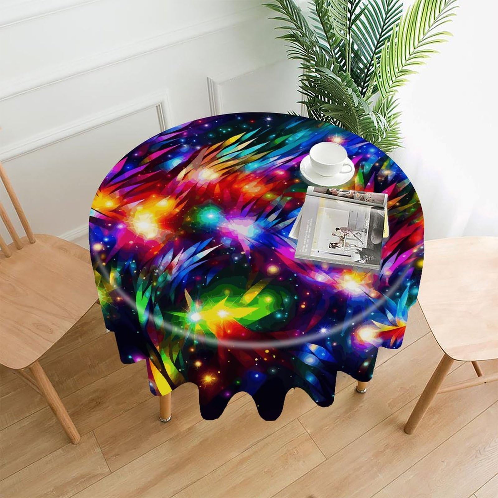 FekiLoot Bright Beautiful Colorful Art Round Tablecloth Cover 60 Inch Wrinkle Free Washable Polyester Fabric Table Cover Decorative Round Table Cloth for Home Dining Kitchen Party Farmhouse
