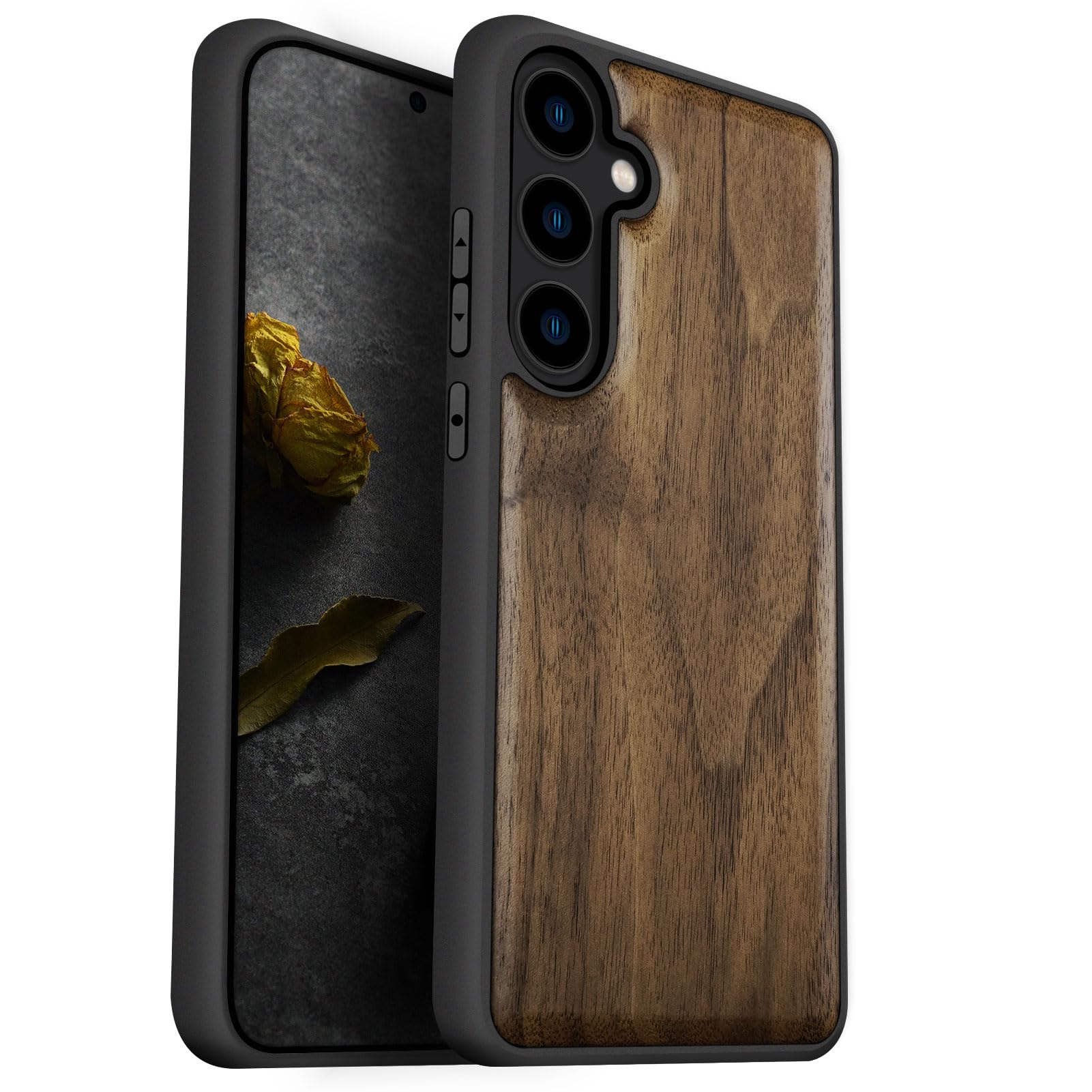 Carveit Wood Case for Galaxy S24 Case [Natural Wood & Black Soft TPU] Shockproof Protective Cover Unique Wooden Design Compatible with Samsung S24 (Natural Wood-Walnut)