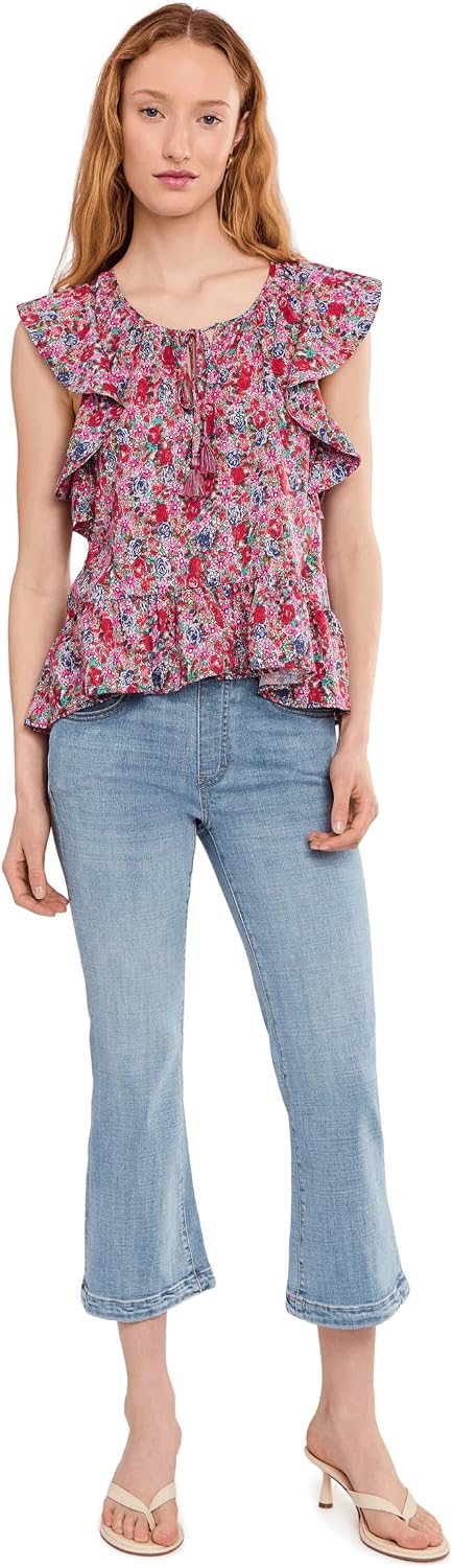 Liverpool Los Angeles Petite Flutter Sleeve Peplum Woven Top with Ties