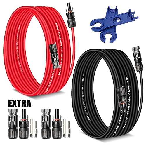 Cable de extensión solar de 30 pies 10 AWG (6 mm), cable de alimentación solar, cable macho hembra, calibre 30 pies, cable de 30 A para techo, cable