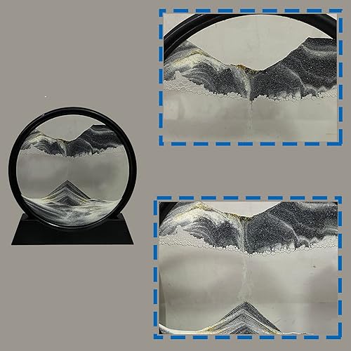 Miniatura 2 de HYUGF Decoración de imagen artística de arena en movimiento, movimiento líquido de paisaje de arena profunda 3D, marco de vidrio redondo, regalo