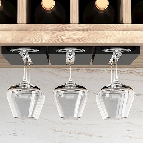 Miniatura 5 de Estante para copas de vino para debajo del gabinete, soporte para copas de vino para debajo del gabinete, sin taladrar debajo del estante, estante