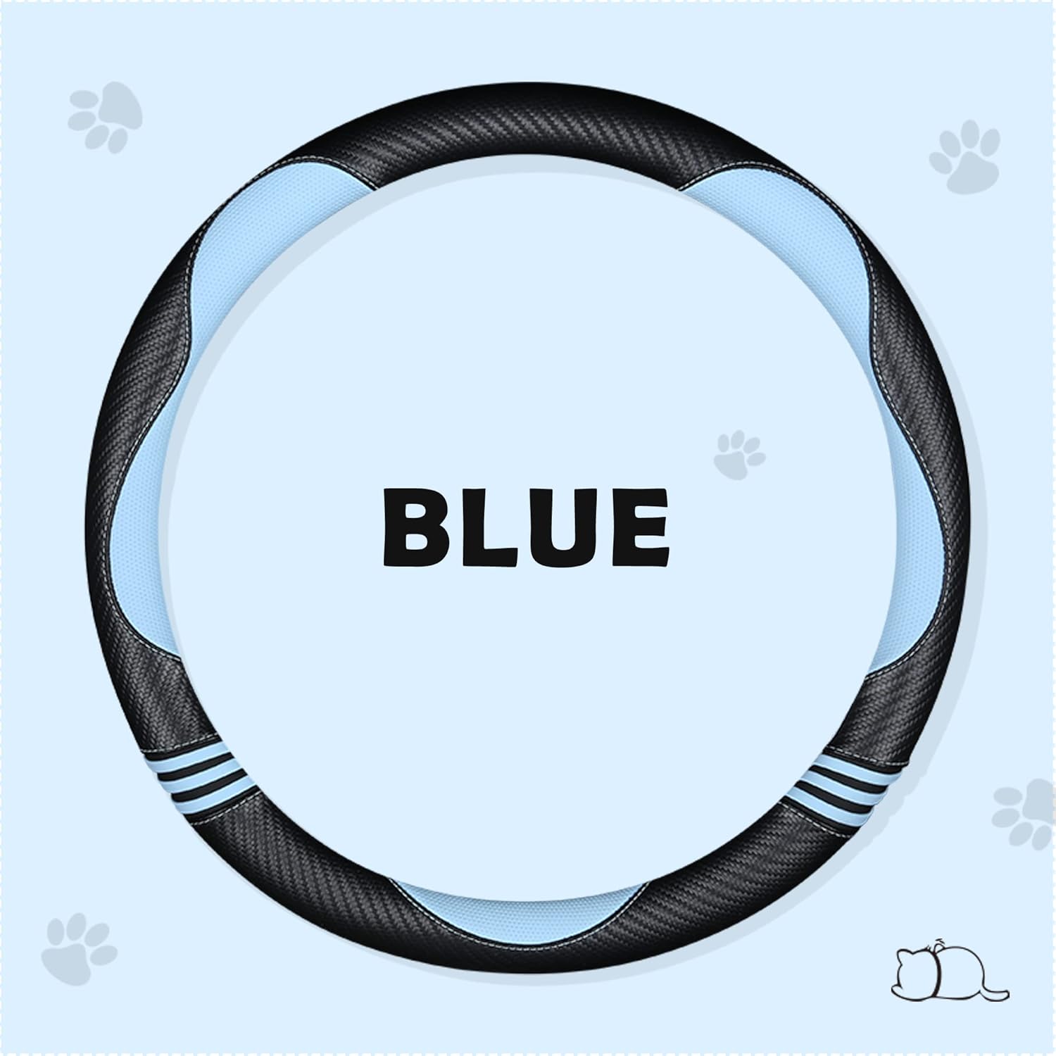 HighnessHwoo Car Steering Wheel Covers for Women Padded Carbon Fiber PU Leather Cute Auto Interior Accessories for Vehicle, Sedan, Universal, Anti Slip, Blue, Standard Size, 14.75-15.15in