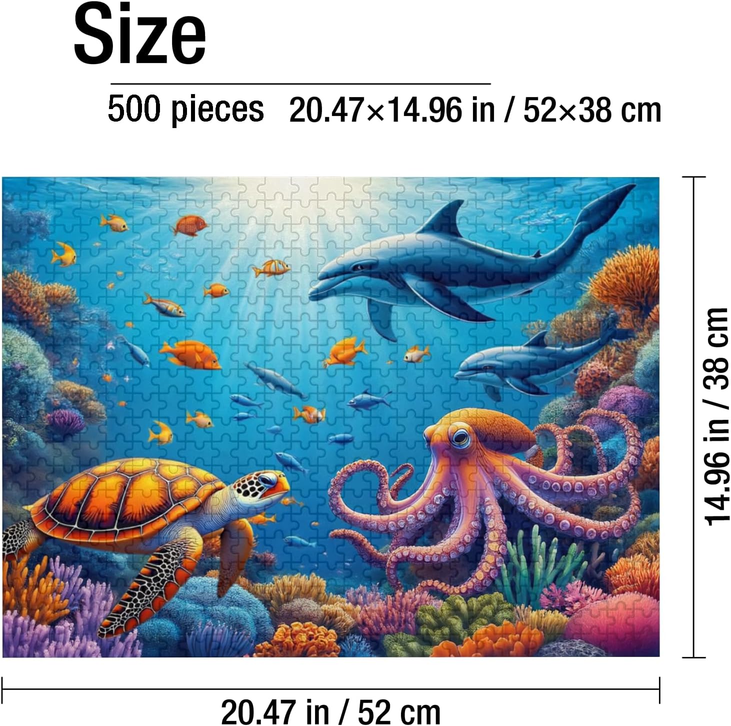 500 Pieces Puzzles for Adults, Marine Sea Turtles Dolphins Octopuses Jigsaw Puzzles, Nature Puzzles for Adults, Fun and Challenging Family Game Great Present Idea, 20.5 * 14.9 Inch