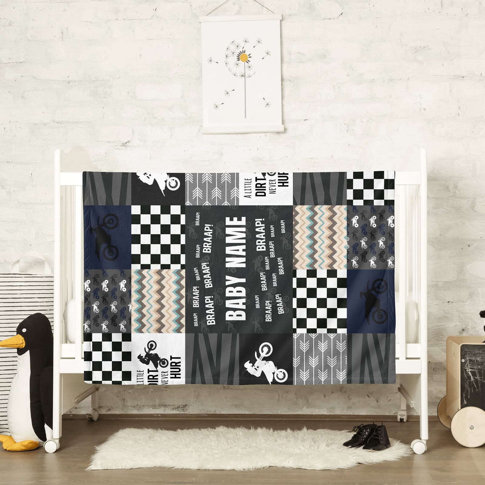 Personalized Motocross Blanket, Custom Motocross Team Soft Minky Fleece...