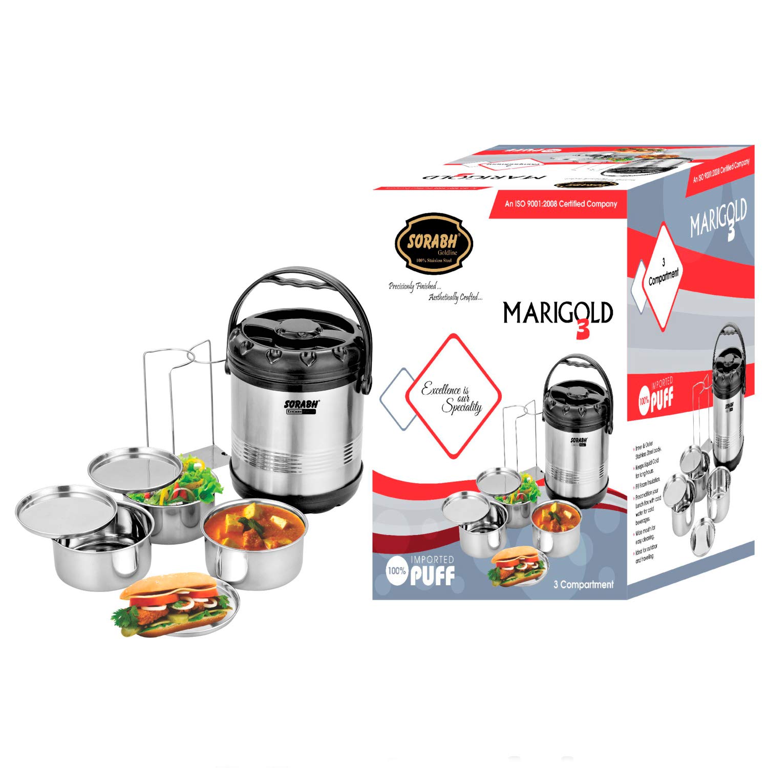 Sorabh MG-3 Stainless Steel Marigold Set for Home, Office & Picnic