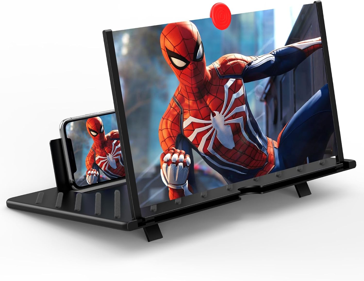 20" Screen Magnifier for Cell Phone – 3D HD Magnifing Screen Enlarger Projector for Movies Videos and Gaming – Foldable Phone Stand Holder with Screen Amplifier–Compatible with All Smartphones Red-20inch