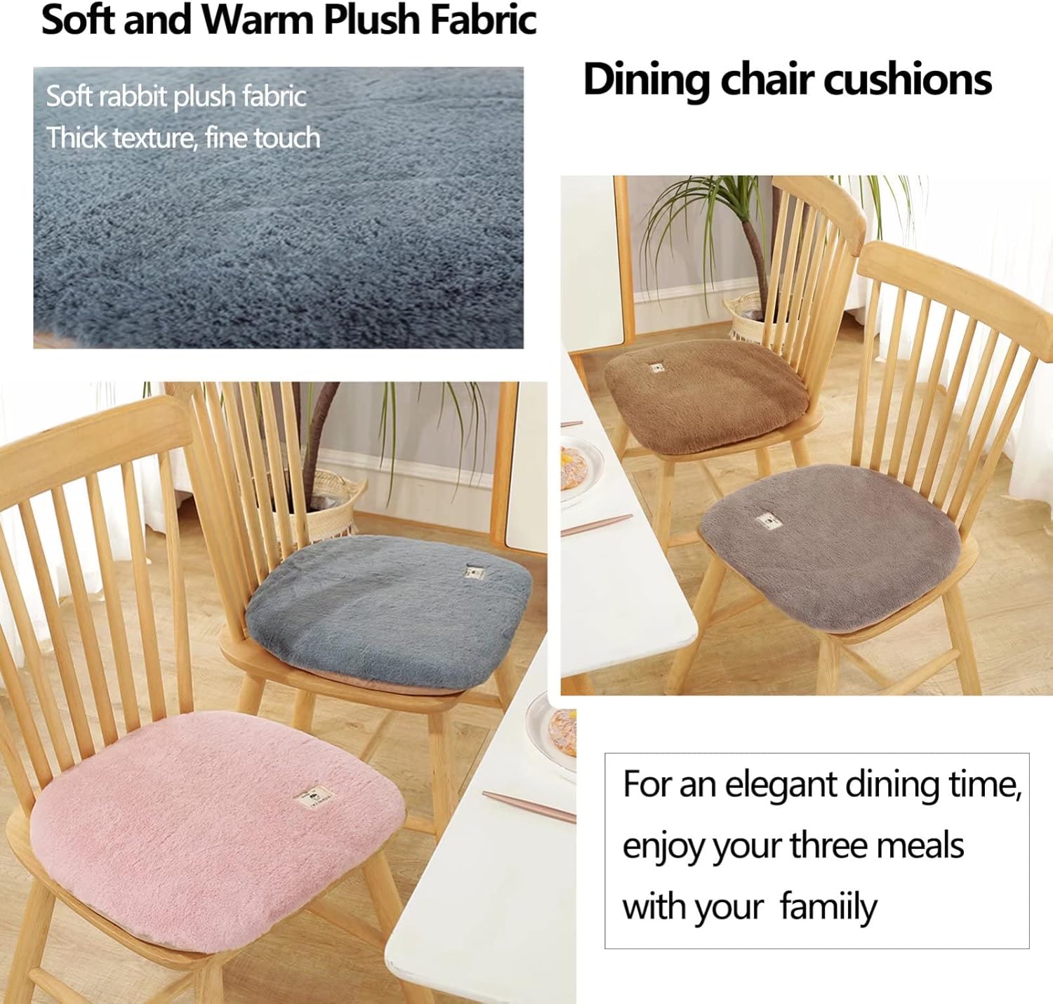 Dining Chair Pads with Ties U Shaped, Kitchen Chair Cushions Set of 4 Non Slip, Seat Pads for Dining Room Chairs Washable, Plush Seat Cushion for Dining Room 18x18, 4 Pack Grey