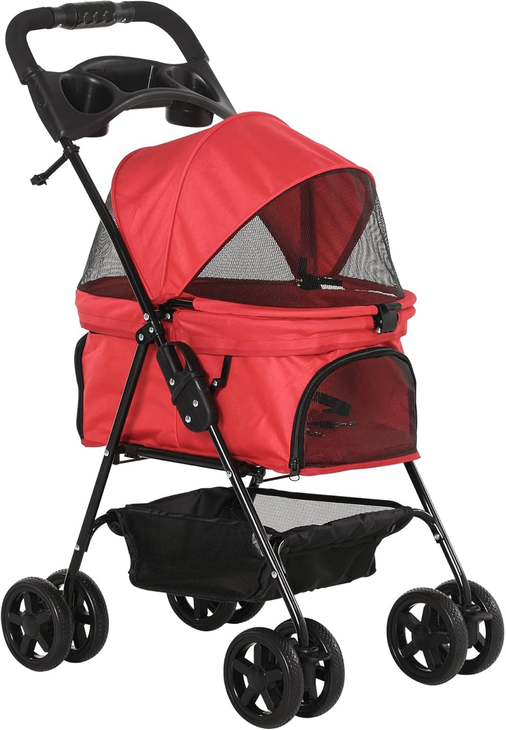 PawHut NoZip Dog Stroller Pet Cat Travel Pushchair OneClick Fold Trolley Jogger with EVA