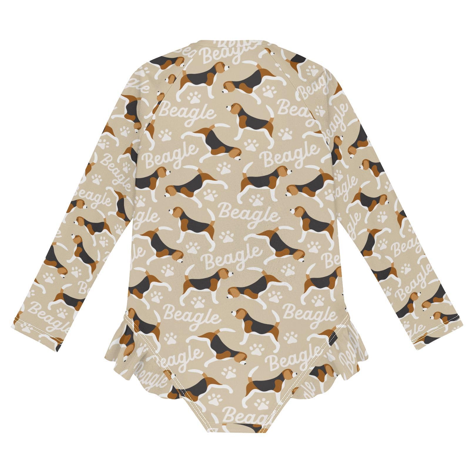 JHKKU Girls Long Sleeve Beagle Dog Swimsuit One Piece Zipper Rash Guard Bathing Suit with UPF 50+ Sun Protection Ruffle Swimwear 3T