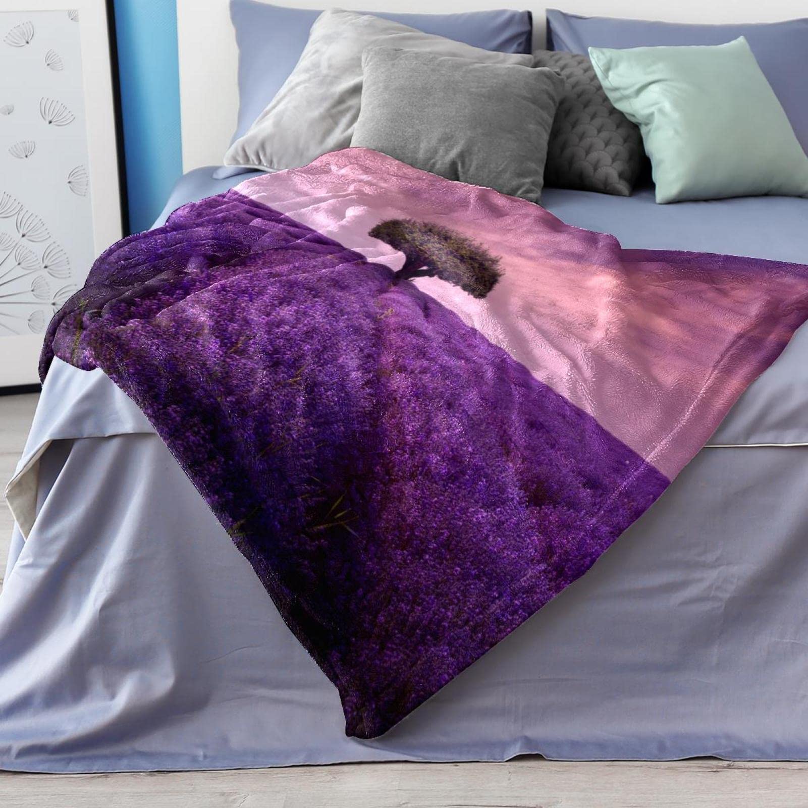 Coperta in pile per divano, divano o letto, con fiori viola lavanda
