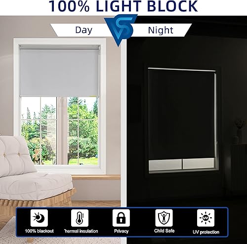 Miniatura 5 de LALAWUNO Persianas enrollables 100 % opacas, con aislamiento térmico, tela impermeable con protección UV, con cadena, para hogar y oficina (gris, 38