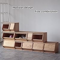 Vista 2 de Cofre de Almacenamiento Apilable de Madera Maciza, Gabinete de Entrada del Vestíbulo, Contenedores con Tapas, Caja Modular de Madera Multiusos