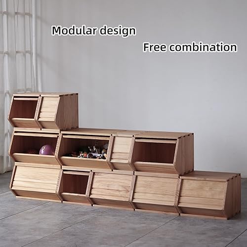 Miniatura 2 de Cofres apilables de madera maciza, contenedores con tapas, caja de juguetes modular de madera, organizadores de almacenamiento de armario, gabinete